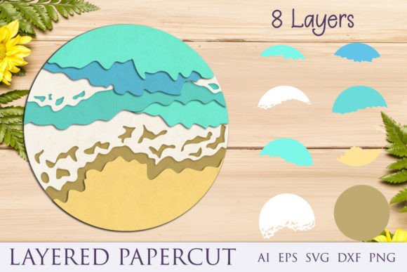 3d Sea Waves Svg, Beach Layered Papercut for Laser Cutting