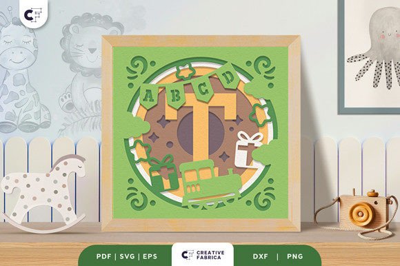 Baby Alphabet T Monogram 3D Papercut SVG
