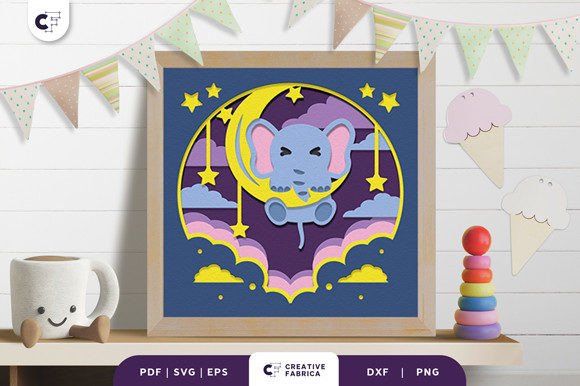 Baby Elephant 3D Shadow Box Papercut for Blog Graphics