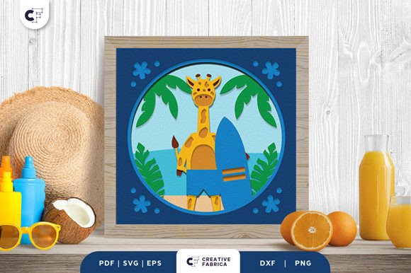 Baby Giraffe at the Beach 3D Shadow Box for Summer