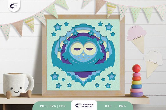 Baby Owl Nursery Room 3D Shadow Box for 3D SVG Creations