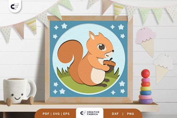 Baby Squirrel Nursery Room 3D Papercut for 3D SVG