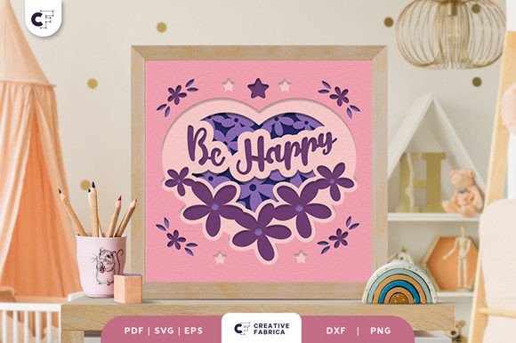 Be Happy Heart Shape 3D Shadow Box SVG for Baby