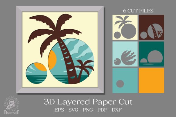 Beach 3D Paper Cut SVG for Shadow Boxes
