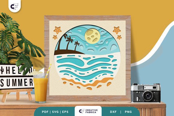 Beach View 3D Layered Paper Cut for Summer Branding