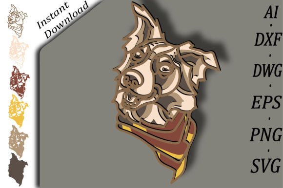 Border Collie Multilayer SVG 3D Layered for Laser Cutting and Wall Decor