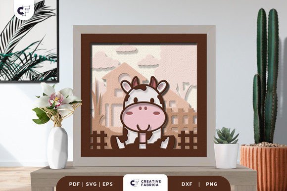 Calf in the Farm 3D Light Box Paper Cut for Seasons