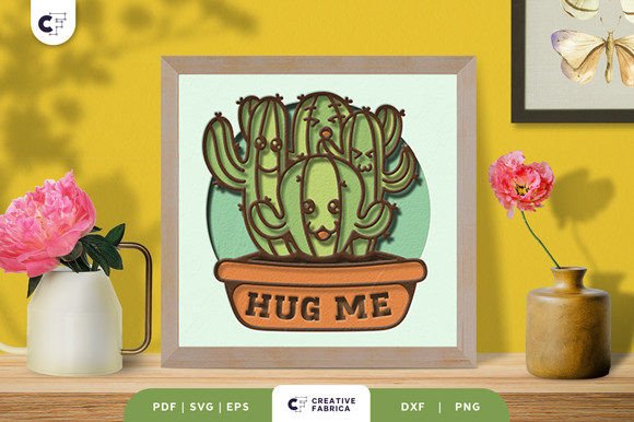 Cute Cactus 3D Shadow Box SVG for Cacti And Succulents