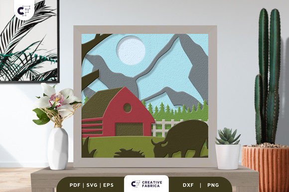 Farm Scene 3D Shadow Box Paper Cut for Seasons