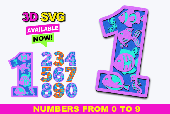 Fishbowl Numbers 3D SVG for Modern Shapes and Web Design