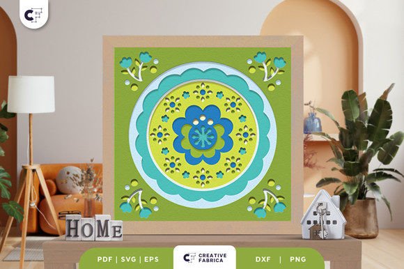 Floral Plate Folk Art 3D Light Box SVG for Ornaments