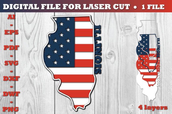 Illinois USA 3D SVG Flag Review for Graphics and Crafts