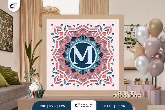 Letter M Alphabet 3D Papercut Shadow Box for 3D SVG Birthdays