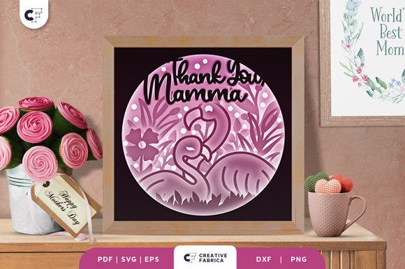 Mama and Baby Flamingo 3D Shadow Box for Holidays