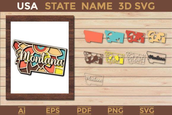 Montana USA State 3d SVG Paper Cut: Laser Cutting & Wall Decor