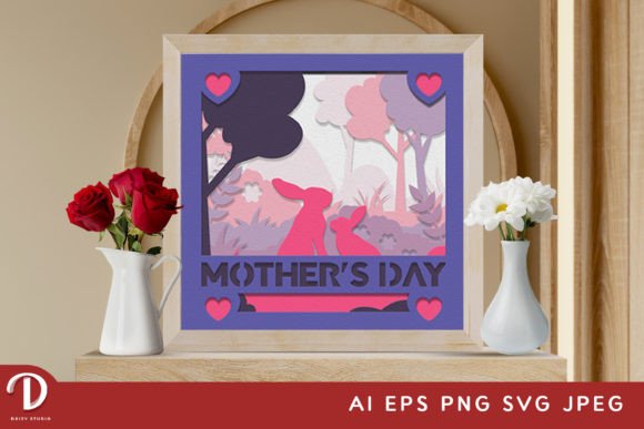Mother s Day Bunnies 3D SVG for Shadow Boxes