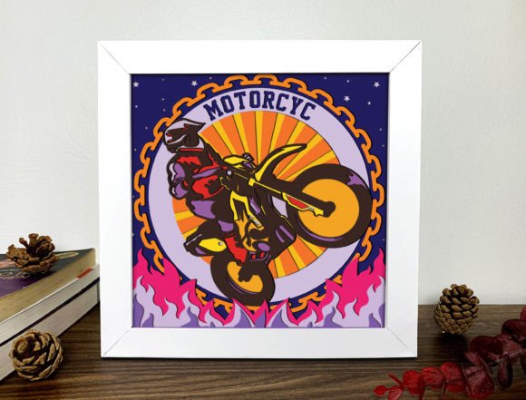 Motorcyc Shadow Box 3D Svg, Motorcycle Svg