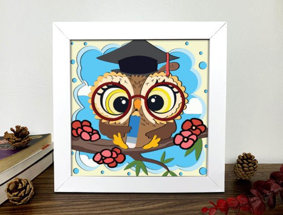 Owl Graduate Shadow Box 3D Svg for Graduation Branding