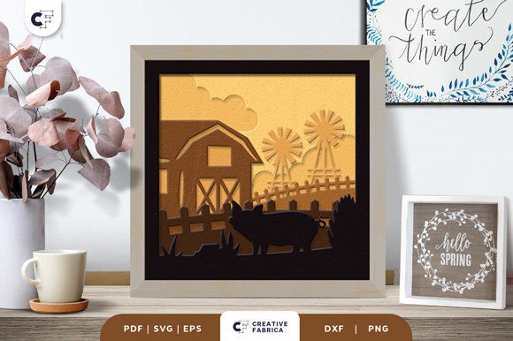 Pig in the Barn 3D Shadow Box Paper Cut for Seasons