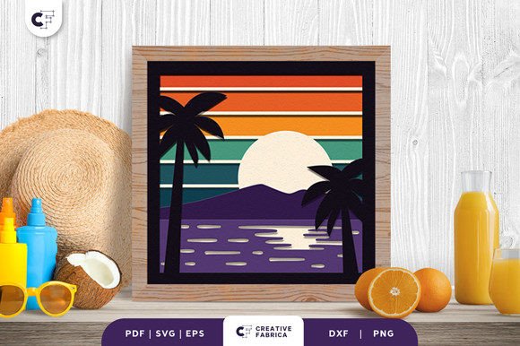 Retro Seaside 3D Shadow Box SVG for Summer