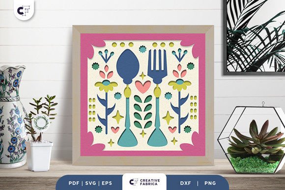 Spoon and Fork Folk Art 3D Shadow Box for Home Décor