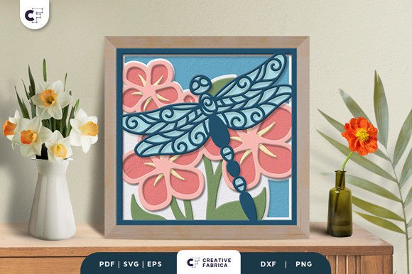 Spring Dragonfly 3D Shadow Box Paper Cut for Seasons and 3D SVG