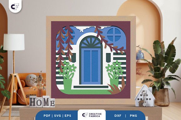 Spring Home Porch 3D Layered Paper Cut: A 3D SVG Ornament for Editorial Design