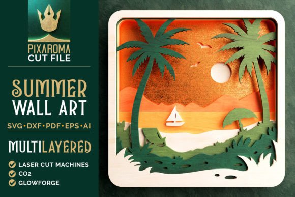 Summer Wall Art 3D Layered SVG for Laser Cutting & Shadow Boxes