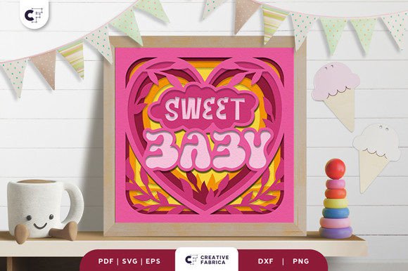 Sweet Baby Heart Shape 3D Shadow Box SVG for Content