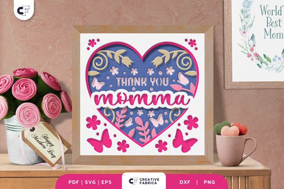 Thank You Momma Heart Shape 3D Paper Cut for Holidays and 3D SVG