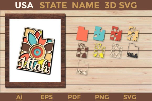 Utah USA State 3d SVG Paper Cut for Laser Cutting Wall Decor