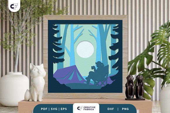 Woman Forest Camping 3D Shadow Box: A 3D SVG for Other Creative Projects